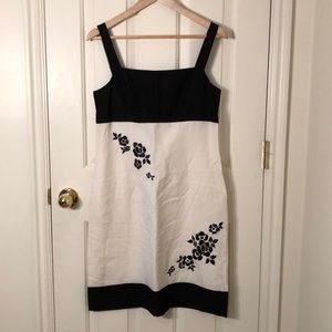 Loft silk & linen black & white dress sz 8